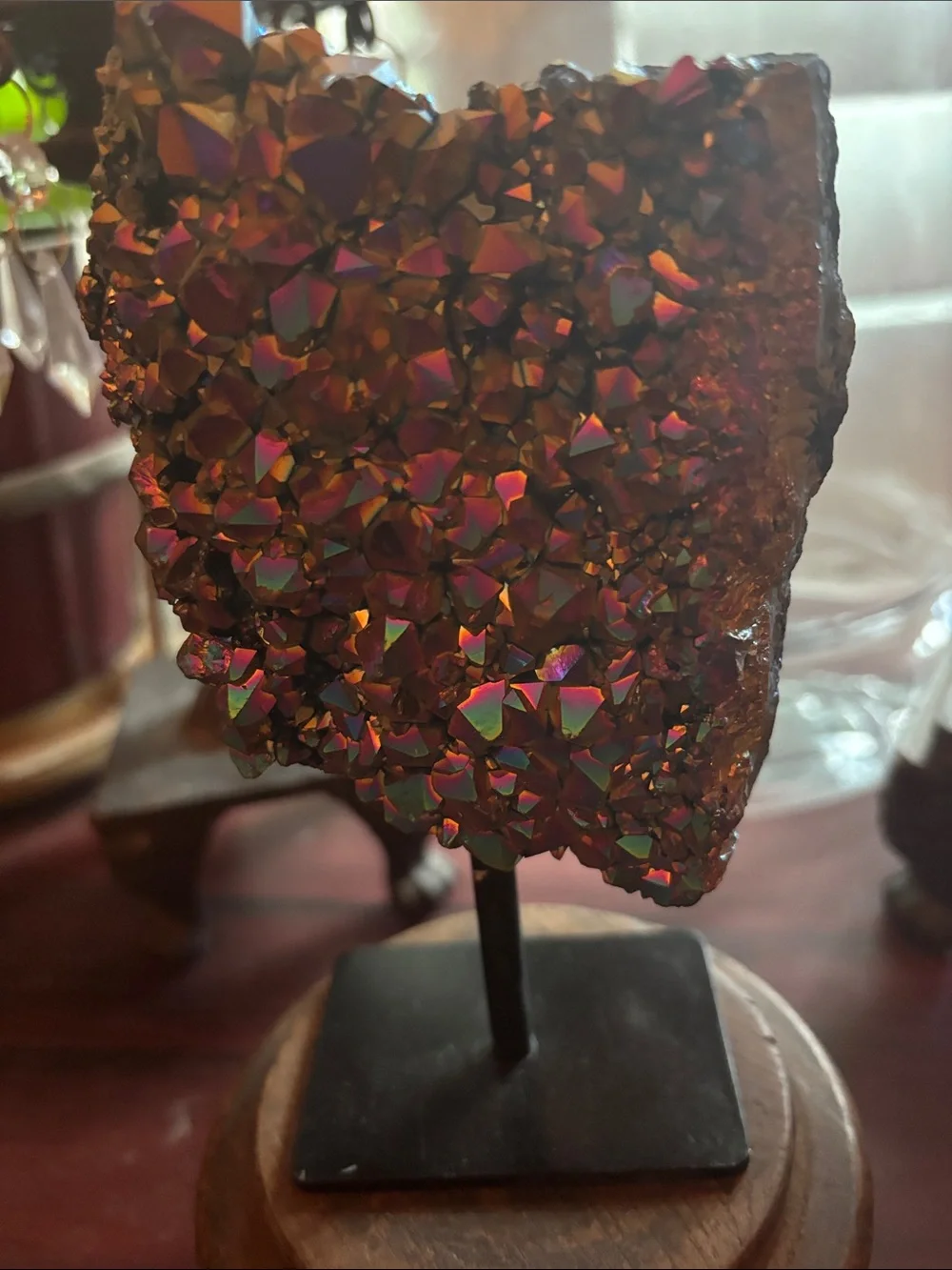 Rainbow Aura Geode Cluster Decorative Accent Multicolor